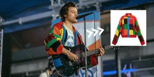 Harry Styles wearing his iconic knitted cardigan