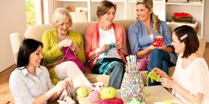 Women knitting in a group